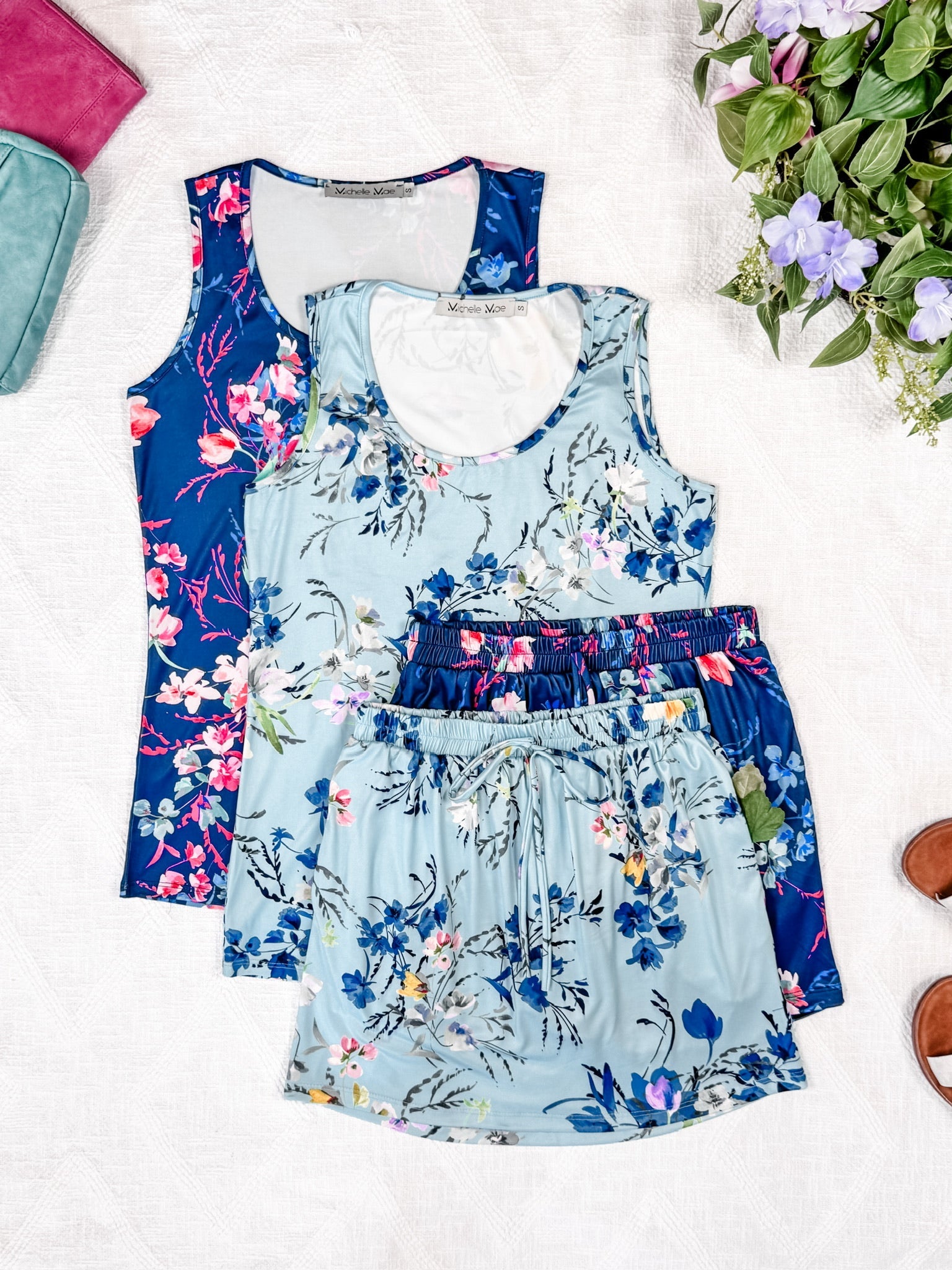 Luxe Crew Tank - Navy Floral Bliss